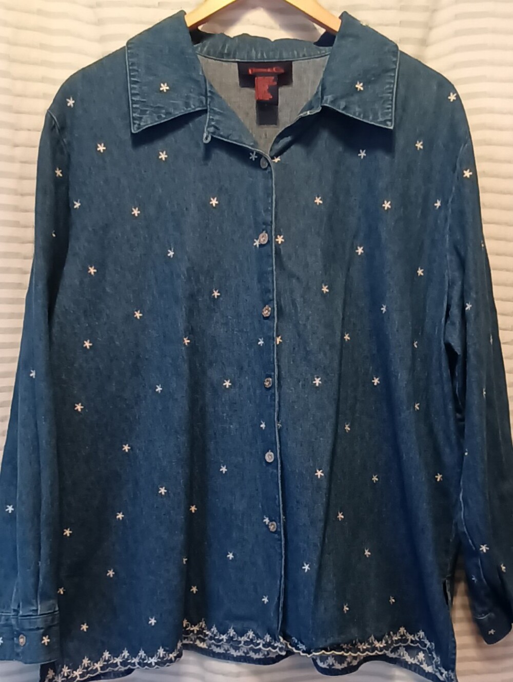 Vintage Denim & Co. Embroidered With Denim Button-Front Shirt - Blue